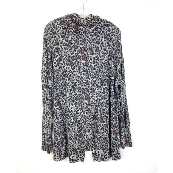 Peace and Pearls Women's Sweater Size 1X Brown Black Animal Print Cowl Neck Soft - Picture 5 of 7